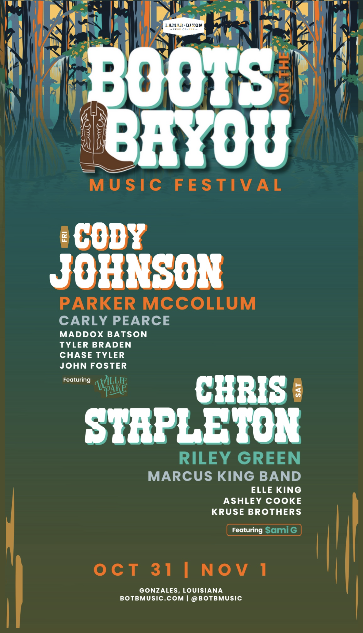 Boots on the Bayou Music Festival (Oct. 31 – Nov. 1)