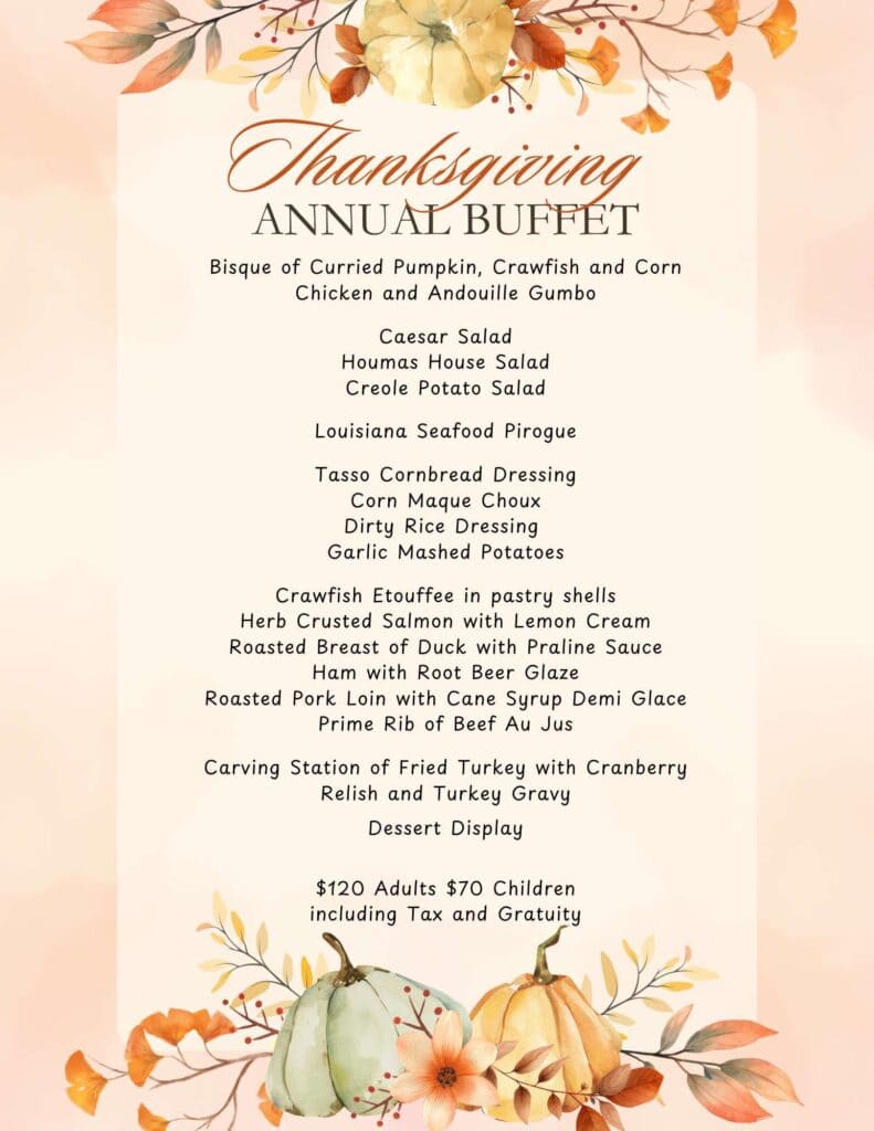 25 Houmas House Thanksgiving Menu