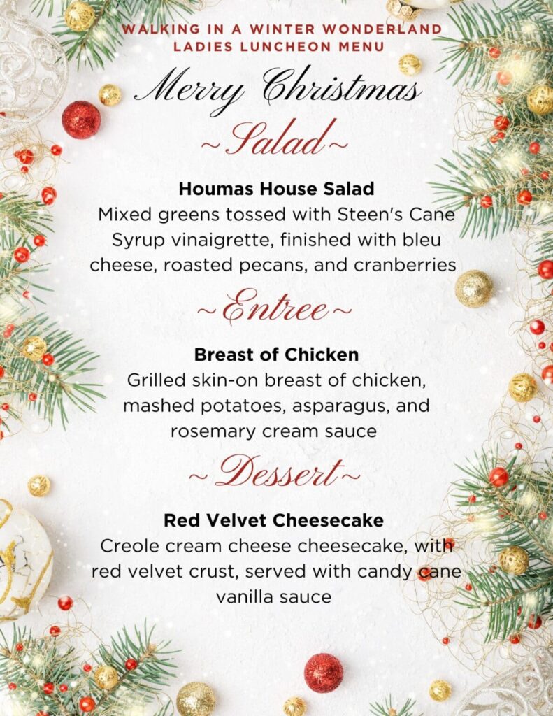 Walking in a wonderland menu