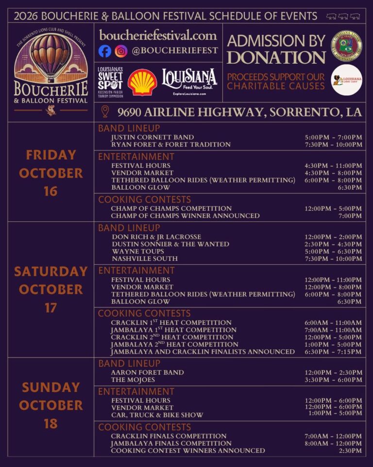 Boucherie and Balloon Festival schedule of events