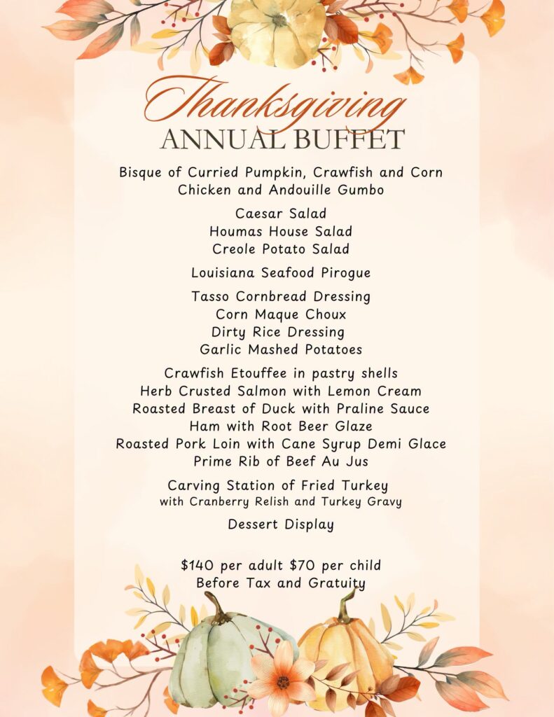 Thanksgiving Buffet menu